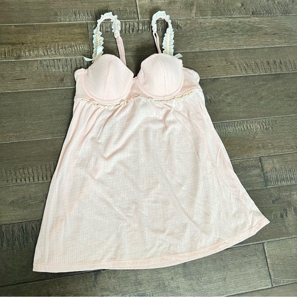 IZOD Lingerie Nightie Long Top Built-in Bra Pink M